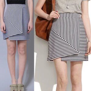 Whit Bamboo Asymmetric Hem Skirt Striped Black Size Size 2 Mod Mini $298 USD